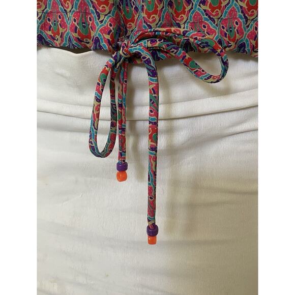 Diane Freis Top Blouse 3/4 Balloon Sleeve Tie Geo Floral V Neck Pleat ta… - Picture 8 of 10